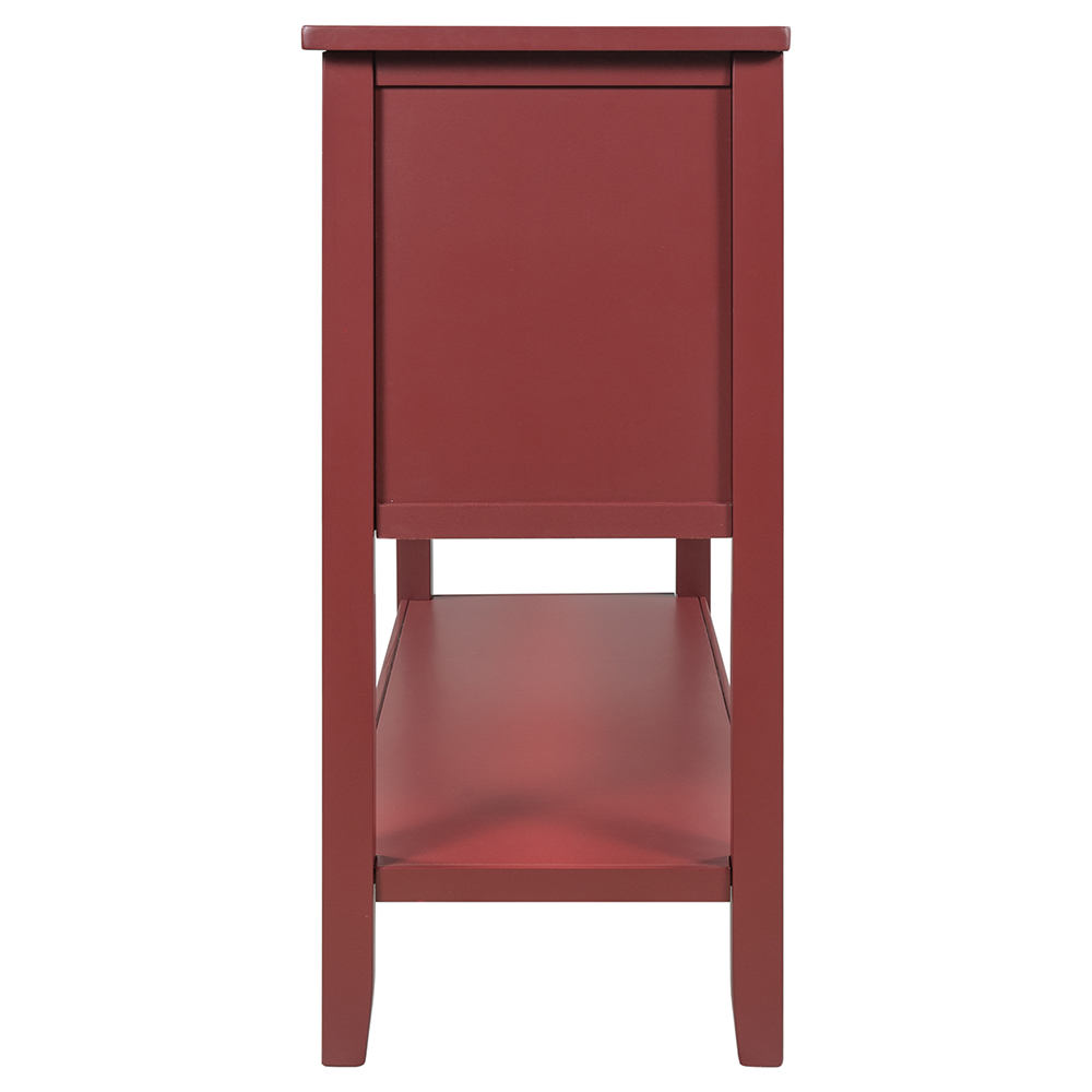 U-STYLE 45'' Modern Console Table with 7 Drawers, 1 Cabinet and 1 Shelf, for Entrance Hallway, Dining Room, Bedroom - Red