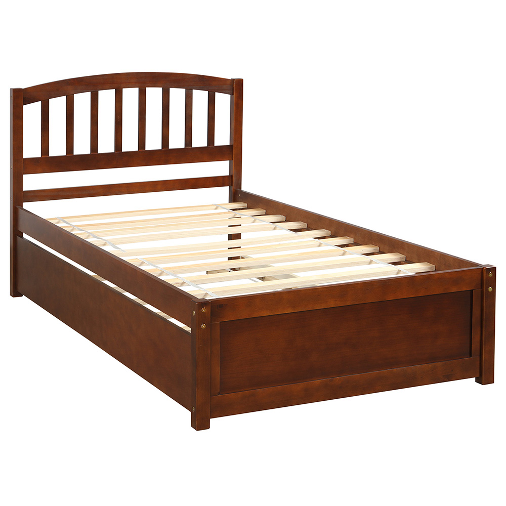Twin Size Wooden Platform Bed Frame With Trundle Bed, And Wooden Slats Support, No Spring Box Required (Frame Only) - Walnut 9 Twin Size Wooden Platform Bed Frame with Trundle Bed, and Wooden Slats Support, No Spring Box Required (Frame Only) - Walnut