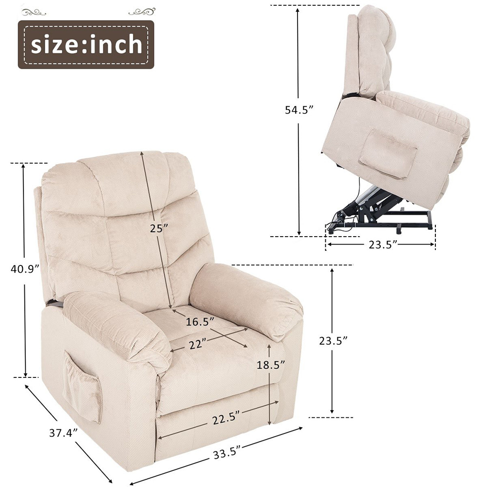 Orisfur Polyester Fabric Upholstered Electric Lift Recliner with High Backrest and Remote Control for Home Theater, Office, Living Room - Beige