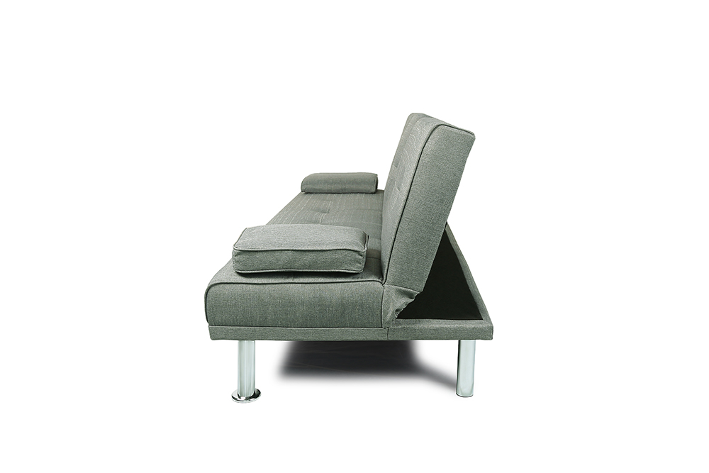 66" Twin Size Linen Fabric Sofa Bed with 2 Cup Holders and Metal Legs, for Living Room, Bedroom, Office, Apartment - Light Grey