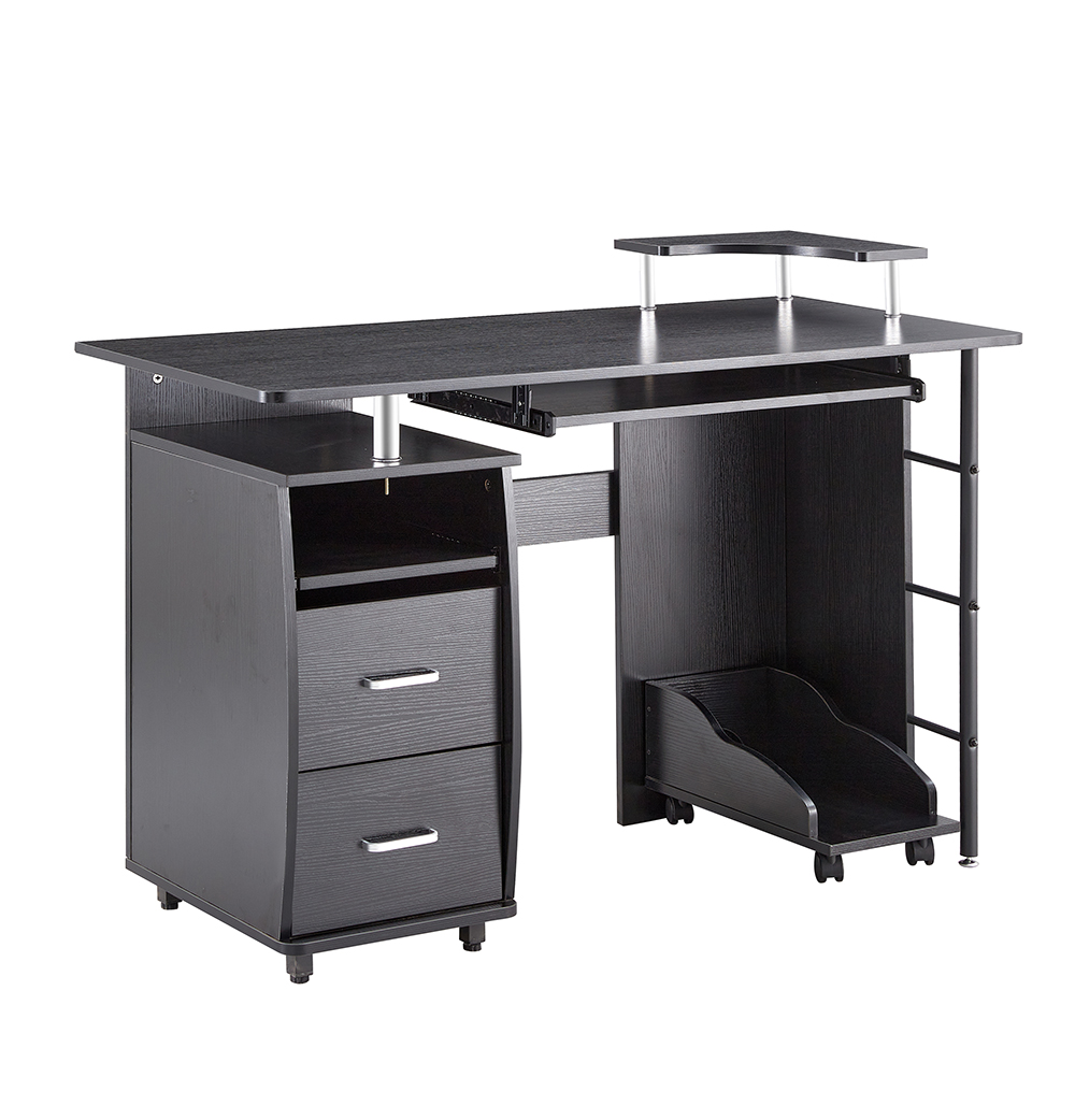 Home Office D&N Solid Wood Computer Desk with 2 Storage Drawers and CPU Tray - Black