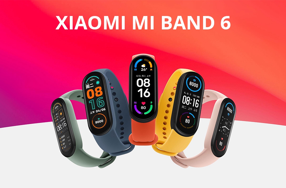 Xiaomi Mi Band 6 Smart Bracelet Heart Rate Oximetry Monitor 1.56 inch Screen Bluetooth 5.0 50 Meters Water Resistance 30 Sports Modes CN Version + Yellow Replacement Strap