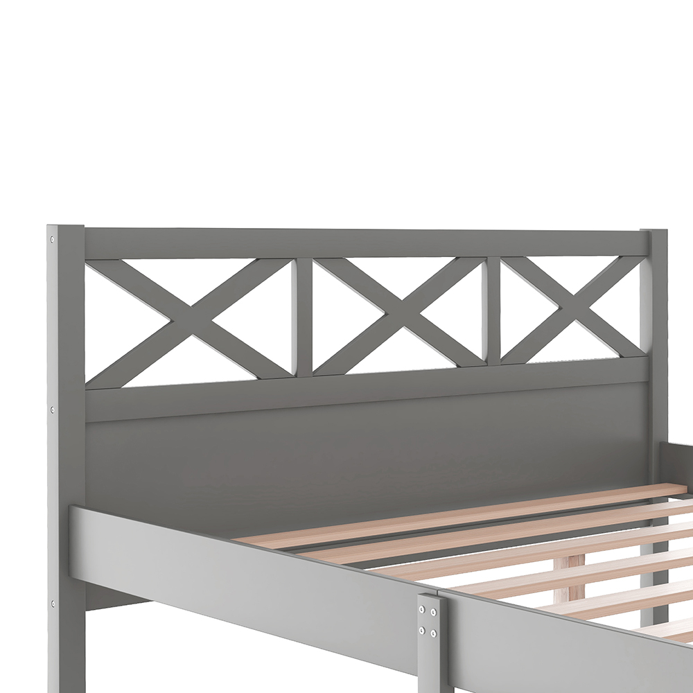 Full Size Wooden Platform Bed Frame with High Legs and Wooden Slats - Gray