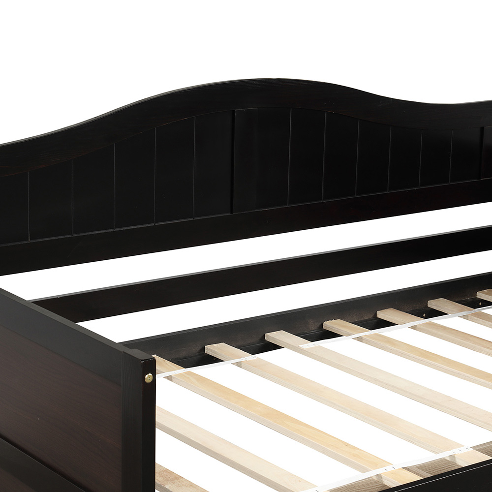 Twin-Size Wooden Platform Daybed Frame with 2 Storage Drawers and Wooden Slats Support - Espresso