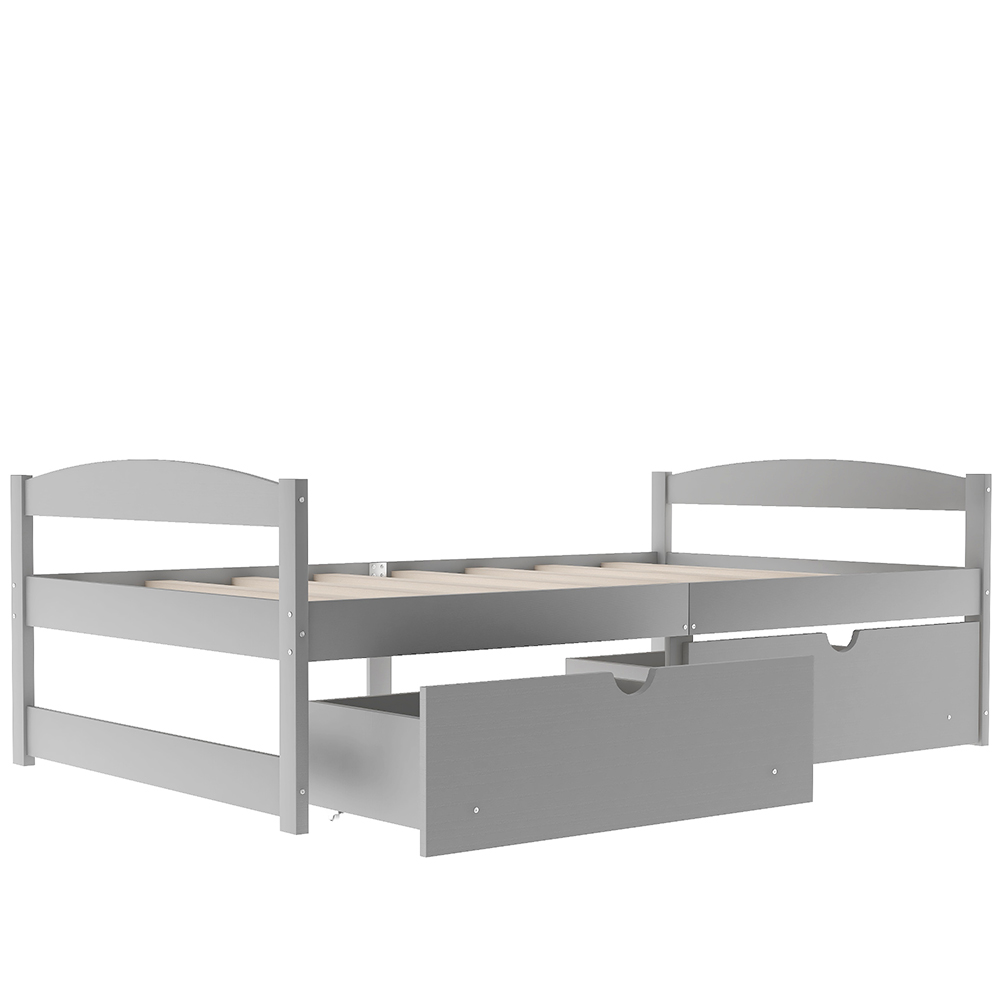 Twin Size Wooden Platform Bed Frame with 2 Storage Drawers, and Wooden Slats Support, No Spring Box Required - Gray