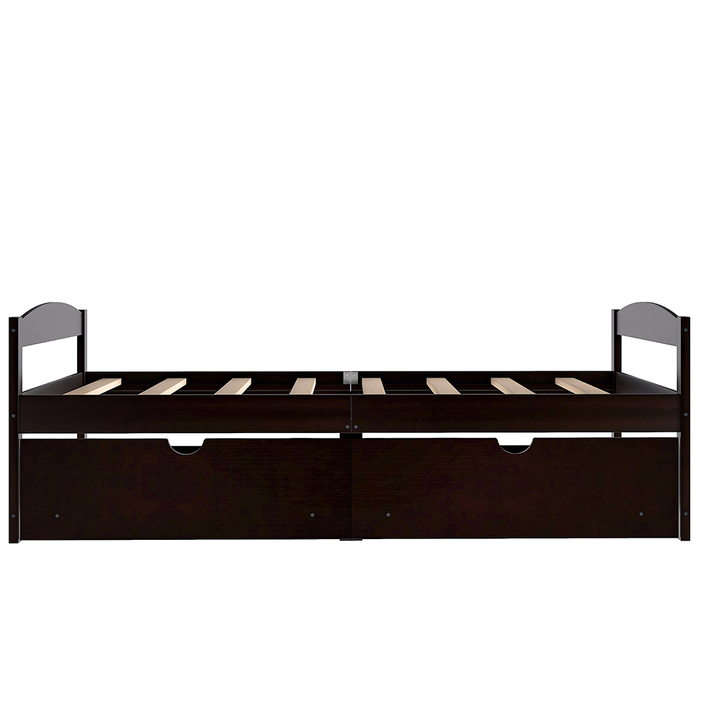 Twin Size Wooden Platform Bed Frame with 2 Storage Drawers, and Wooden Slats Support, No Spring Box Required - Espresso