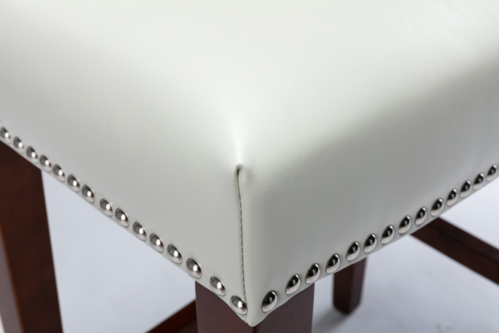 Leather Barstool Set of 2, with Wooden Legs, for Kitchen, Restaurant, Bar, Apartment, Cafe - White