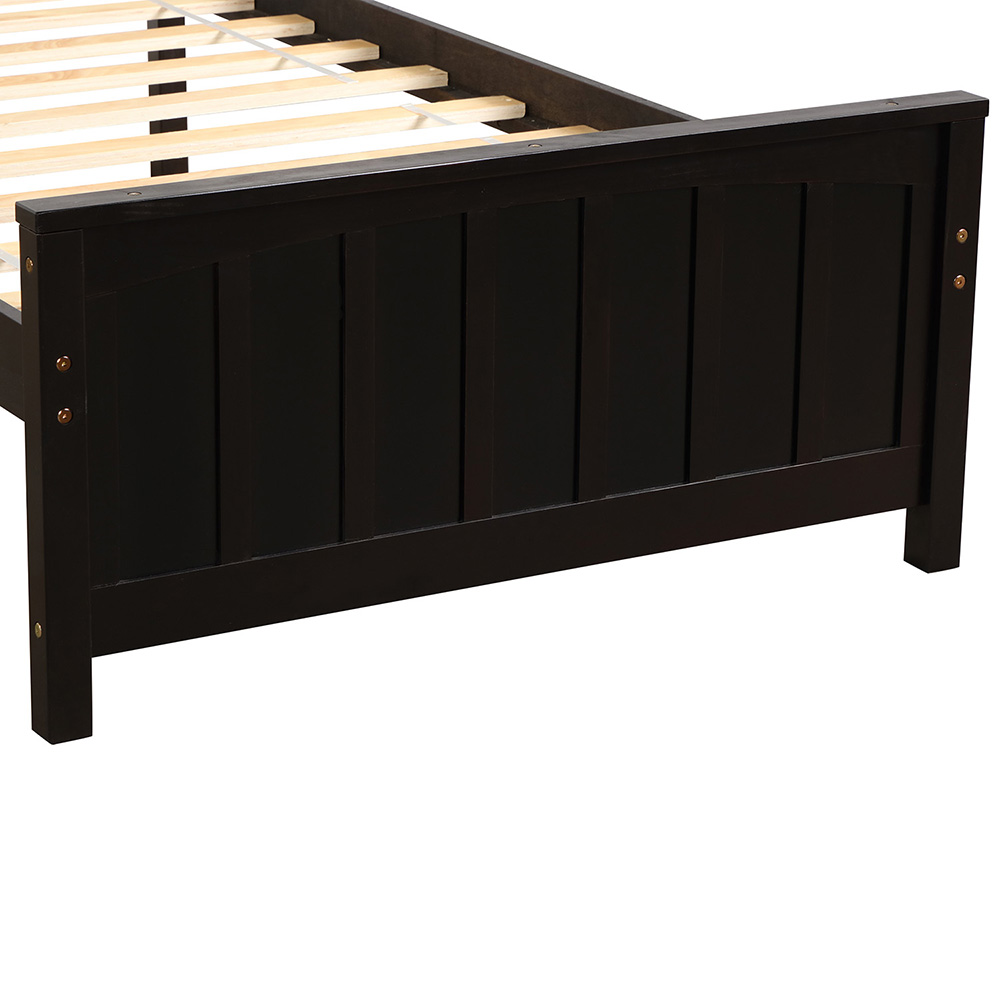 Twin Size Wooden Platform Bed Frame with Headboard, Footboard, and Wooden Slats Support, No Spring Box Required - Espresso