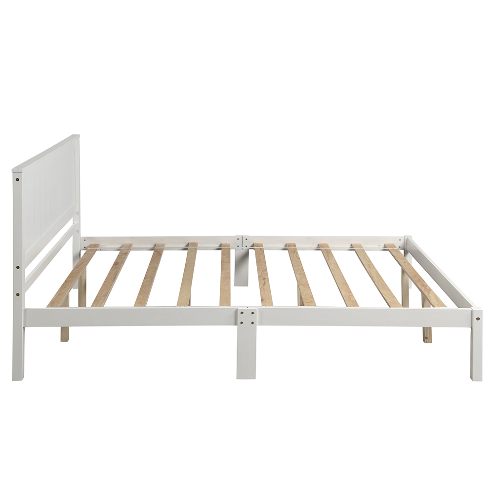 Queen Size Wooden Platform Bed Frame with Headboard, and Wooden Slats Support, No Spring Box Required (Frame Only) - White