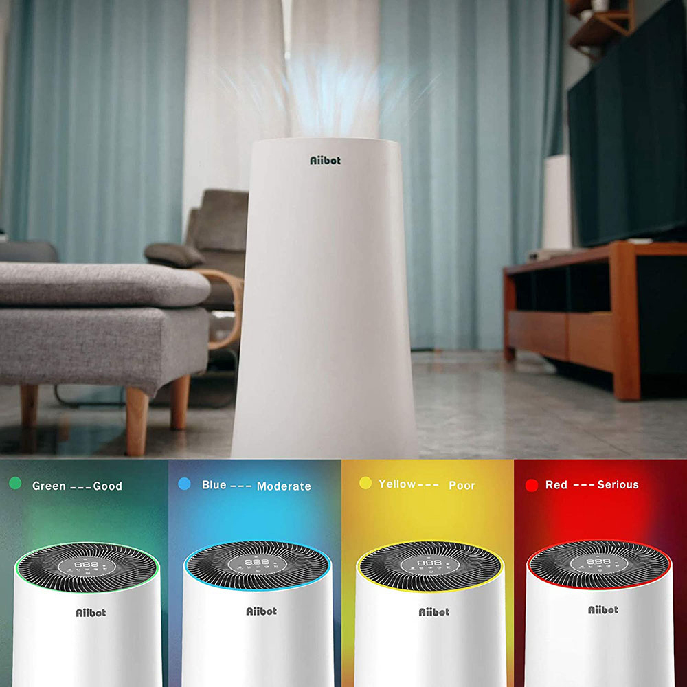 Aiibot A500 Air Purifier 4-stage Filter with LED Touch Screen and Mode Switch for Inhalable Particles, Pollen, Dust, Bacteria, Mold, Formaldehyde - White