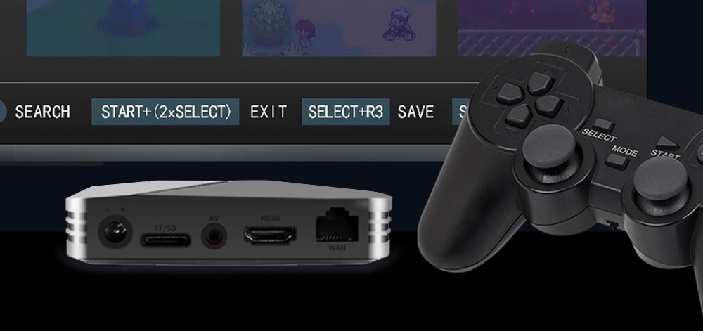 Console de jeu vidéo GAMEBOX G5 32 Go avec 2 manettes TV SORTIE HDMI PSP / CPS / FC / GB / MD / SFC / N64 / PS1 / ATARI