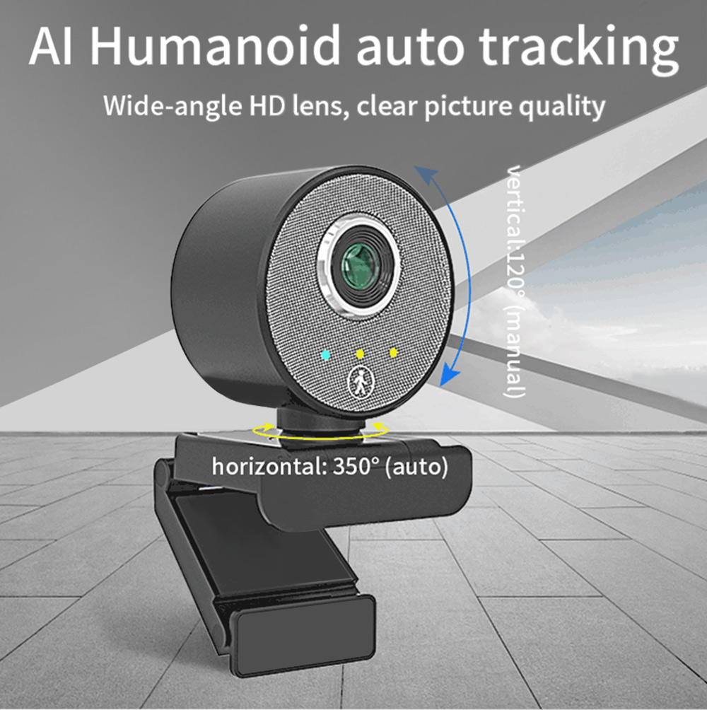W66 1080P PC kamera AI humanoid automatikus nyomkövető webkamera Super WDR kettős mikrofon USB webkamera - fehér