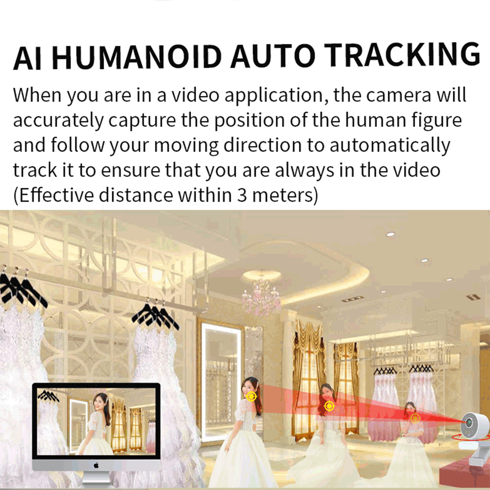 W66 1080P PC-Kamera AI Humanoid Auto Tracking Webcam Super WDR Dual-Mikrofon USB-Webkamera - Weiß