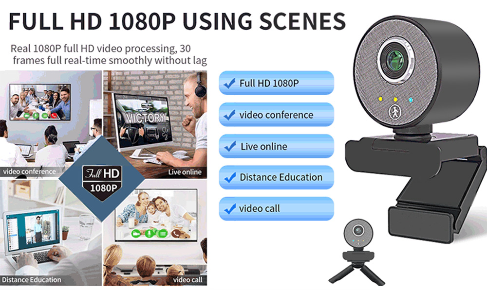 W66 1080PPCカメラAIヒューマノイド自動追跡ウェブカメラスーパーWDRデュアルマイクUSBウェブカメラ-白