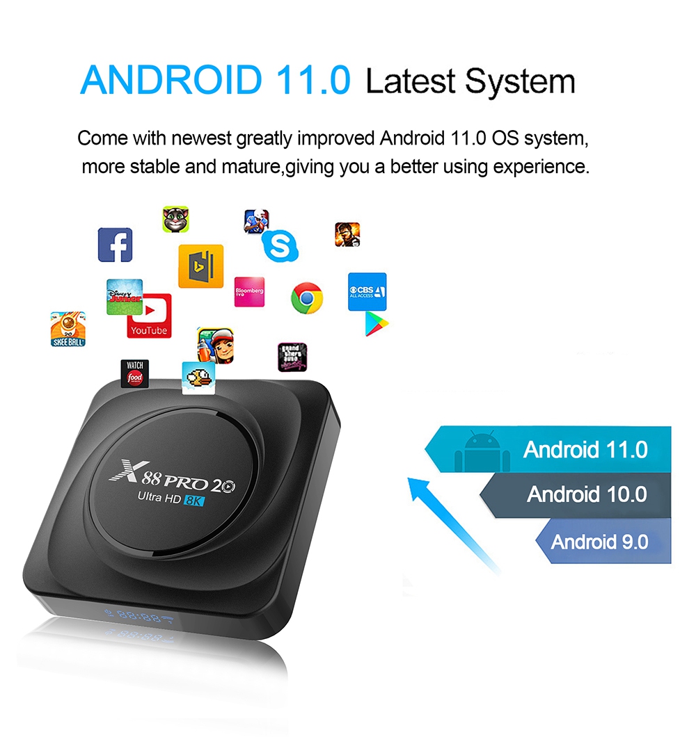 X88 PRO 20 RK3566 Android 11 RK3566 8GB / 64GB TV BOX 1.8GHz 2.4G + 5G WIFI Gigabites LAN hangvezérlő