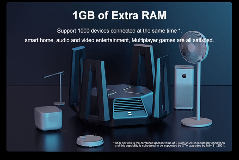 Routeur XIAOMI AX9000 trois canaux WIFI6 Version améliorée CPU Quad-Core 1 Go de RAM 4K QAM 12 antennes à gain élevé maillage