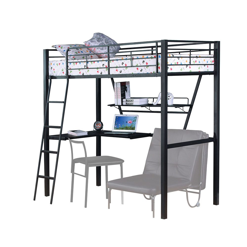 ACME Twin Size Metal Loft Bed Frame with Desk and Metal Slats Support, Space-saving Design, No Need for Spring Box - Black