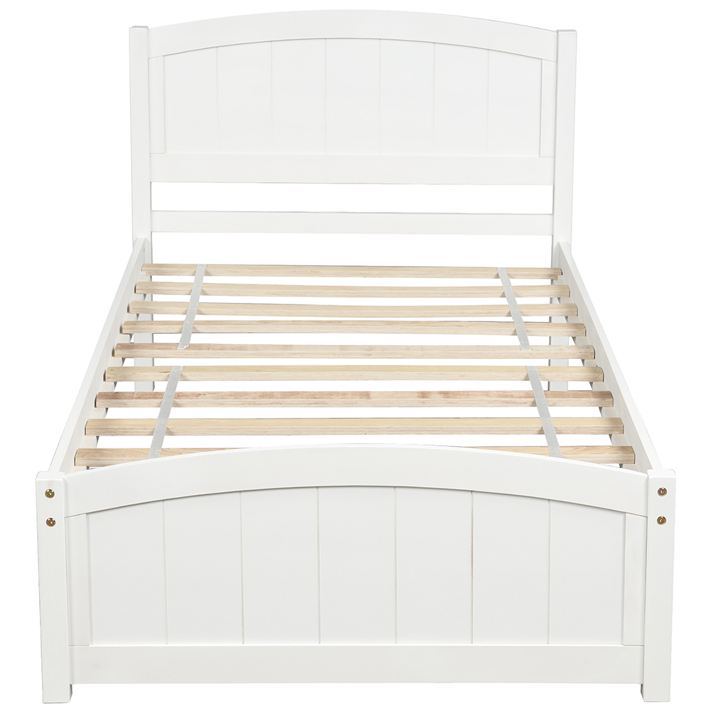 Twin-Size Wooden Platform Bed Frame with Headboard, Footboard, and Wooden Slats Support - White