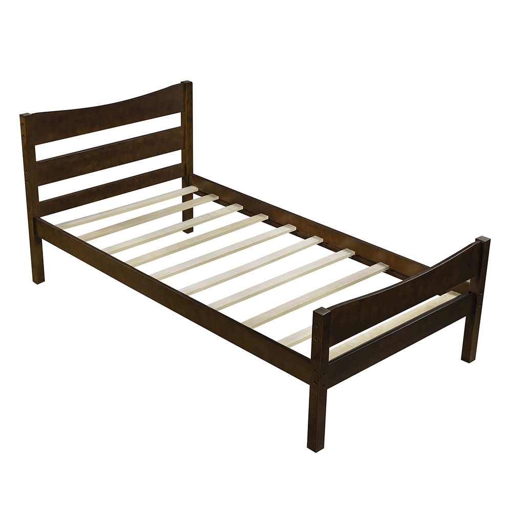 TwinSize Wooden Platform Bed Frame with Headboard Walnut