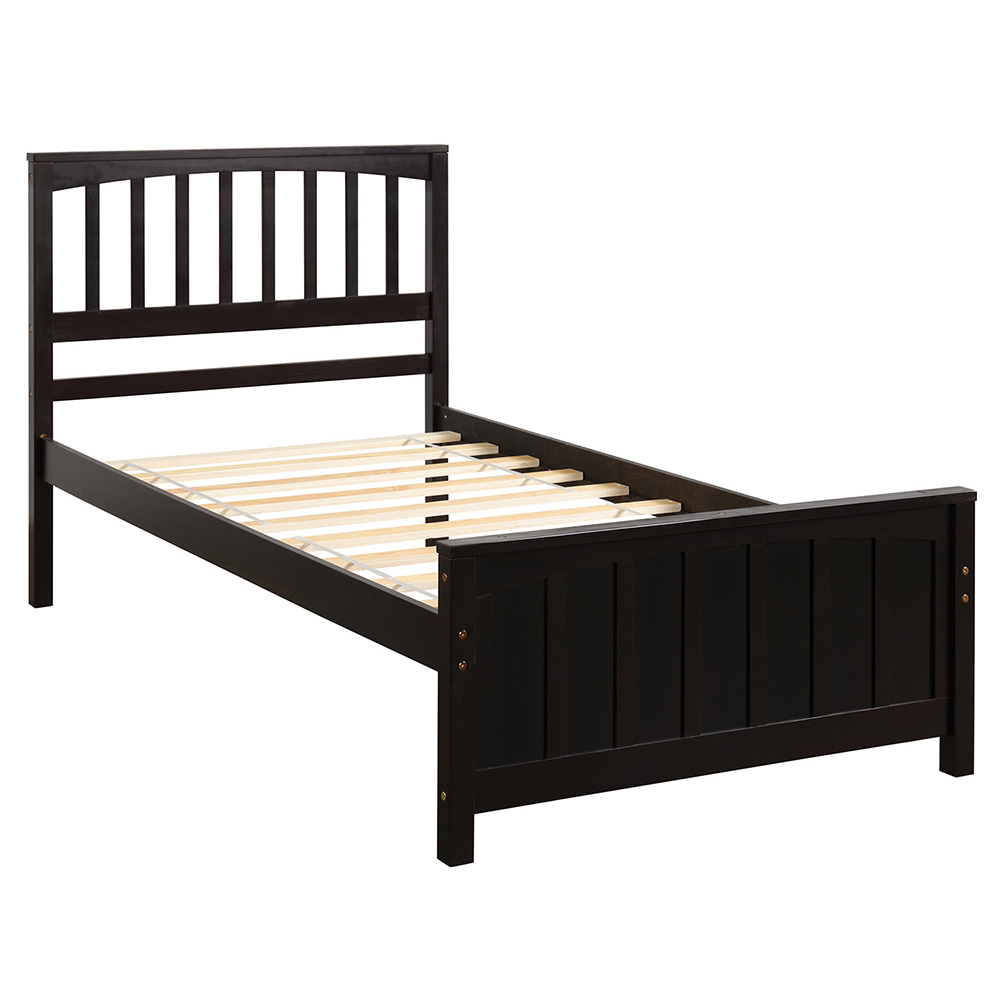 Twin Size Wooden Platform Bed Frame with Headboard, Footboard, and Wooden Slats Support, No Spring Box Required - Espresso