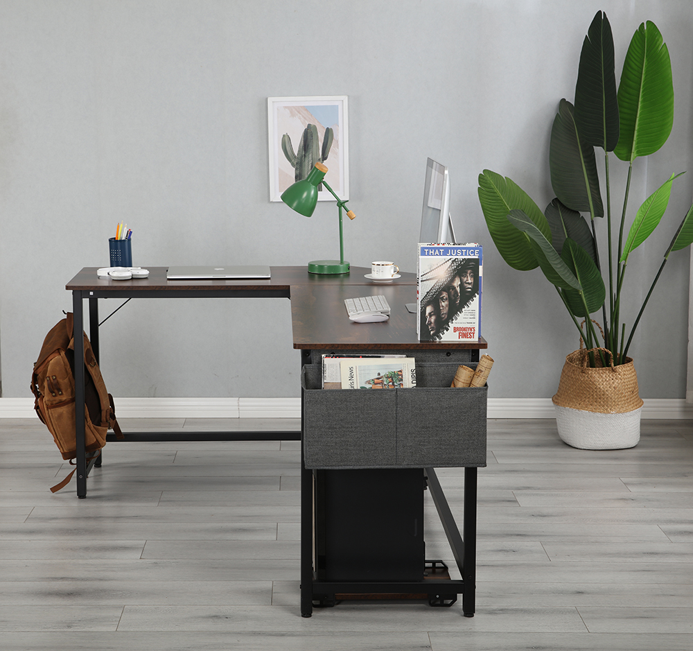 Home Office L-Shape Corner Wooden Computer Desk with Metal Frame - Oak