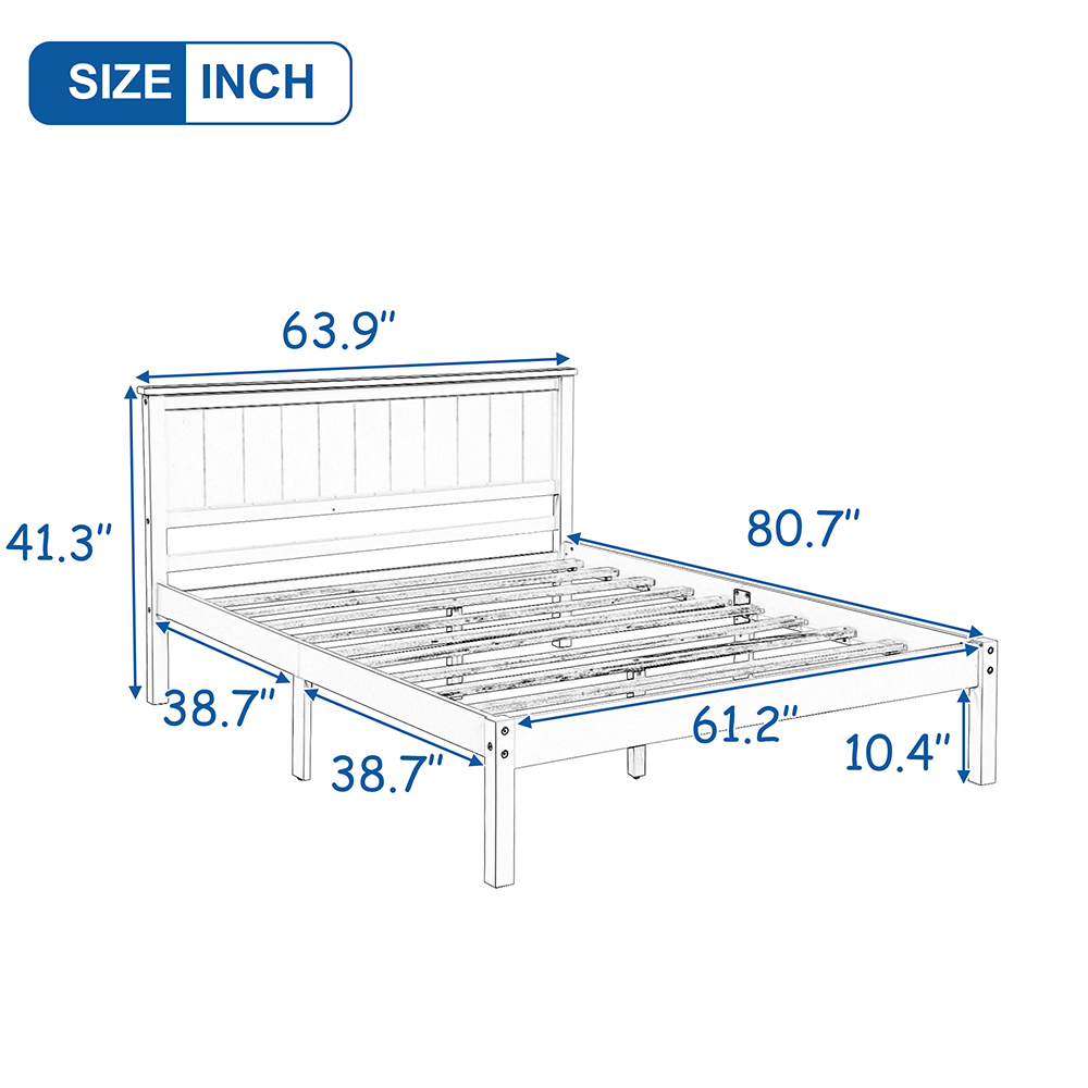 Queen Size Wooden Platform Bed Frame with Headboard Espresso