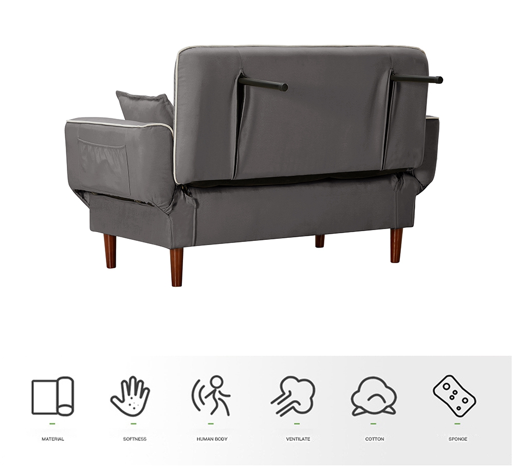 Twin Size Linen Upholstered Sofa Bed with 2 Pillows and Adjustable Armrests for Living Room, Bedroom, Office, Apartment - Grey