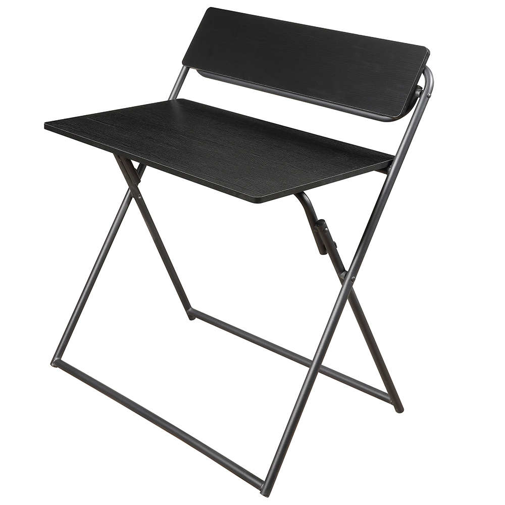 Home Office MDF Folding Computer Desk with Shelf and X-shaped Metal Legs - Black