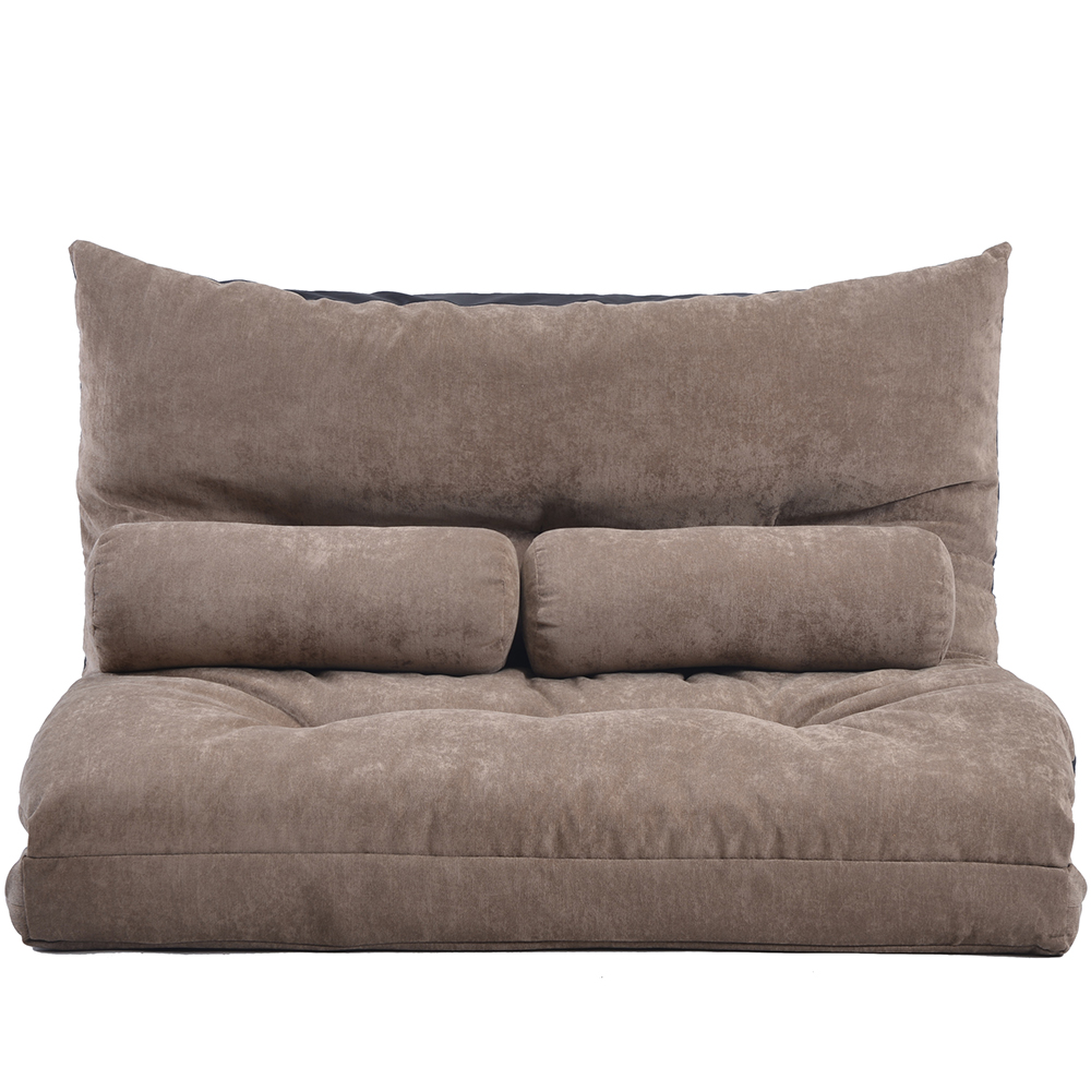 Orisfur Polyester Fabric Sofa Bed with 2 Pillows Brown
