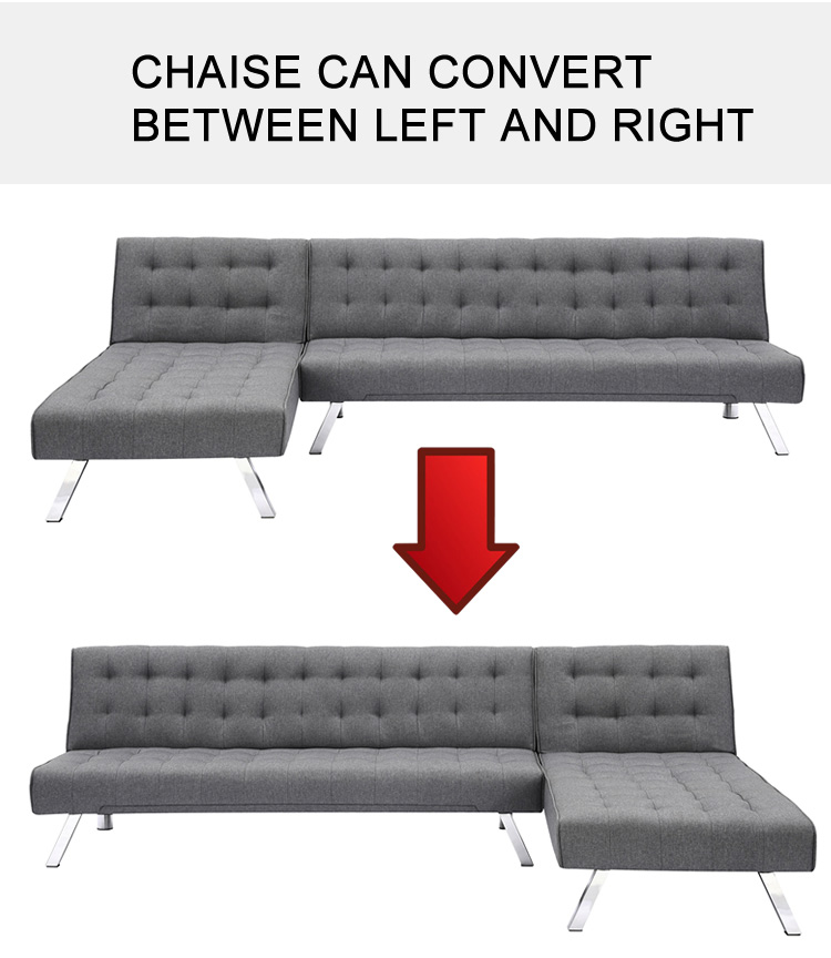 100" Lshaped Linen Fabric Upholstered Sofa Bed Grey