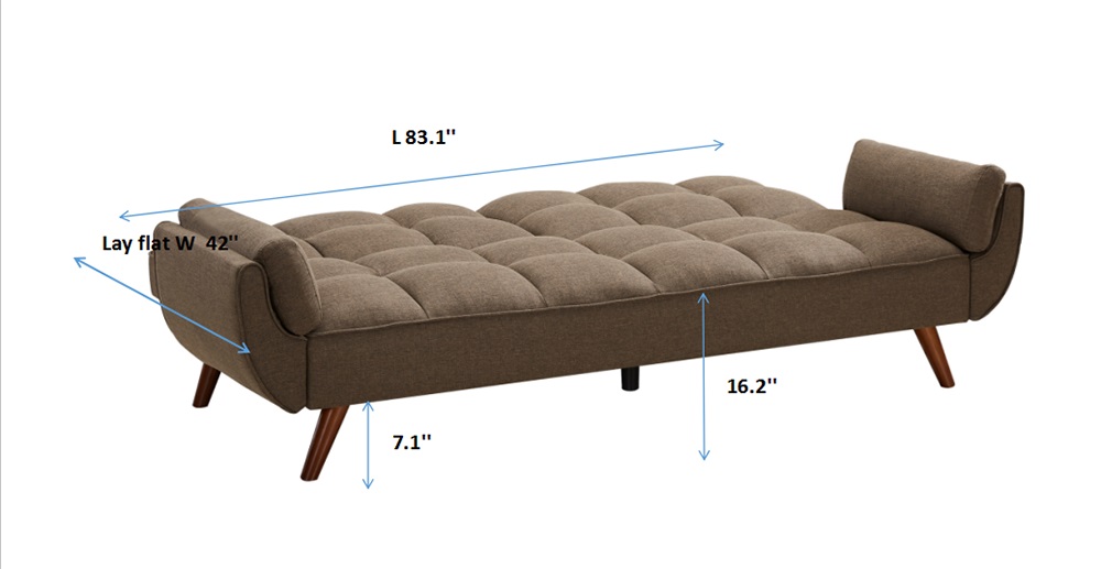 93" Linen Fabric Upholstered Sofa Bed with Armrests and Adjustable Backrest for Living Room, Bedroom, Office, Apartment - Brown