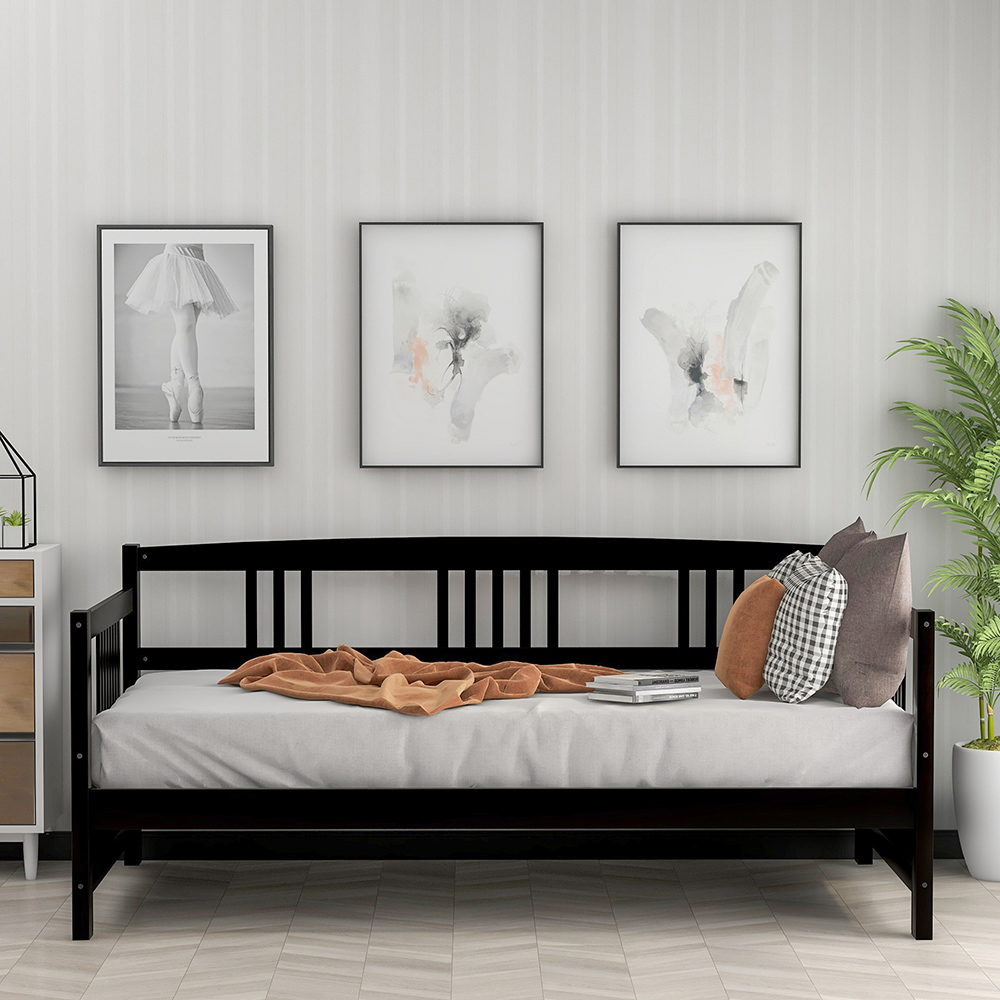 78" Twin Size Wooden Daybed with High Legs and Wooden Slats Support, No Need for Spring Box, for Living Room, Bedroom, Office, Apartment - Espresso