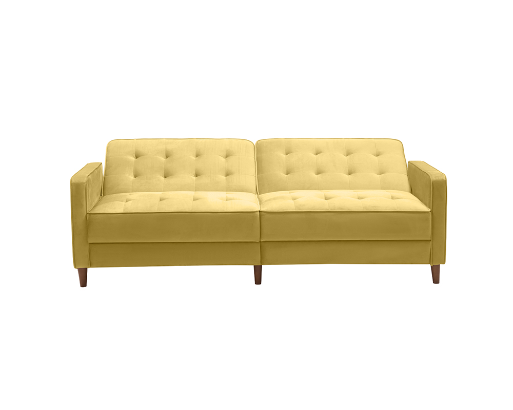 78" Velvet Fabric Upholstered Sofa Bed with Square Armrests Yellow