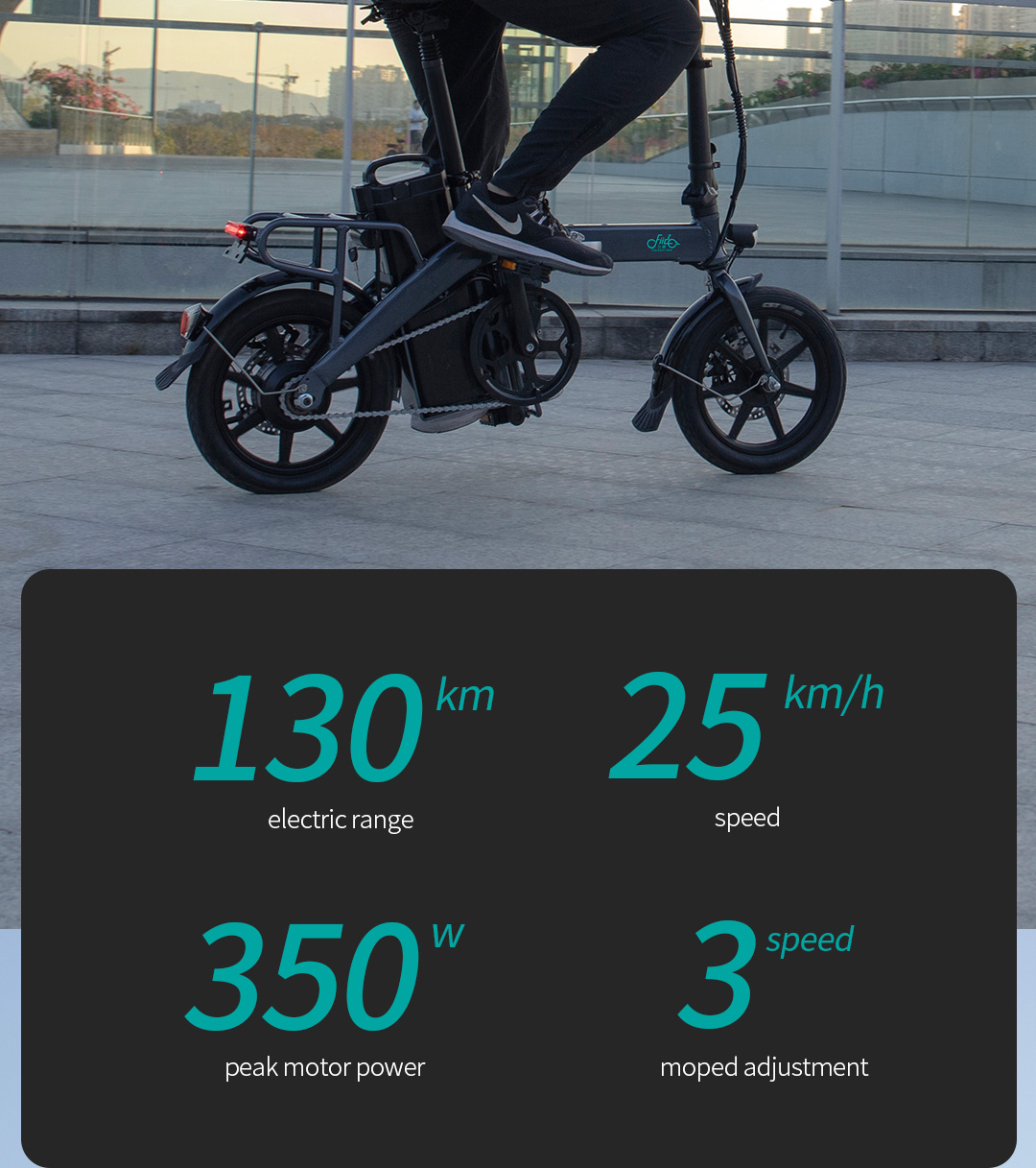 FIIDO L3 Folding Electric Moped Bike City Bike Commuter Bike 48V 350W 23.2Ah Lithium Battery 14 inch  Max 25km/h 130Km Max Mileage Long Distance - Grey