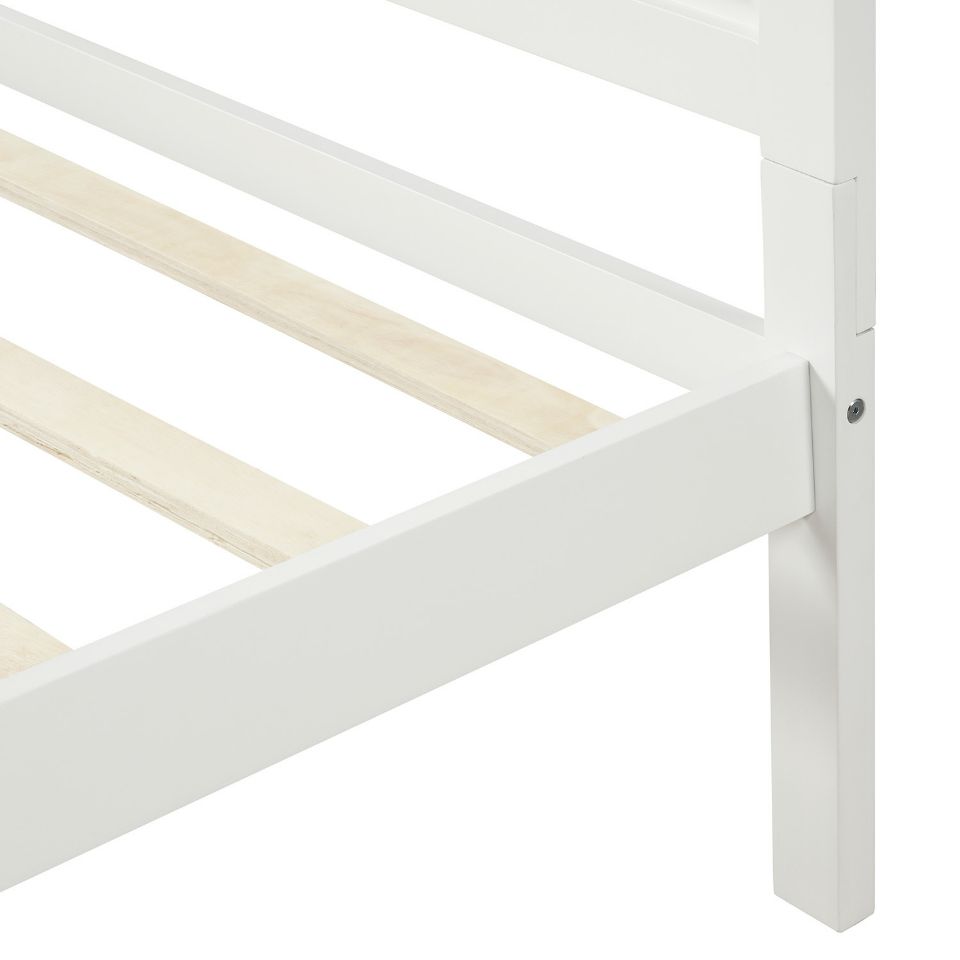 Twin-Size Wooden Platform Bed Frame with Headboard and Wooden Slats Support - White