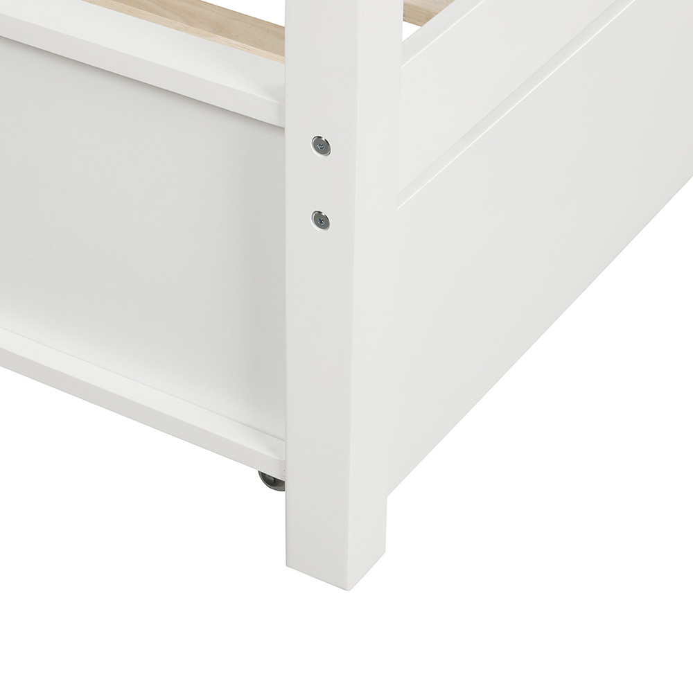 Twin Size Wooden Daybed Frame with Trundle Bed and X-Shaped Backrest, No Need for Spring Box, for Living Room, Bedroom, Office, Apartment - White