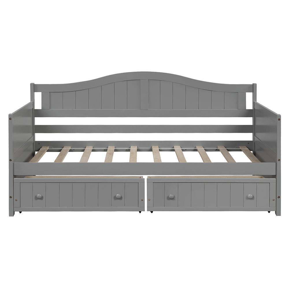 Twin-Size Wooden Platform Daybed Frame with 2 Storage Drawers and Wooden Slats Support - Gray