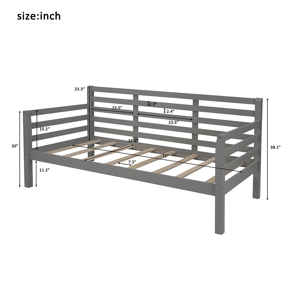 TwinSize Wooden Daybed Frame with Guardrail Gray United States
