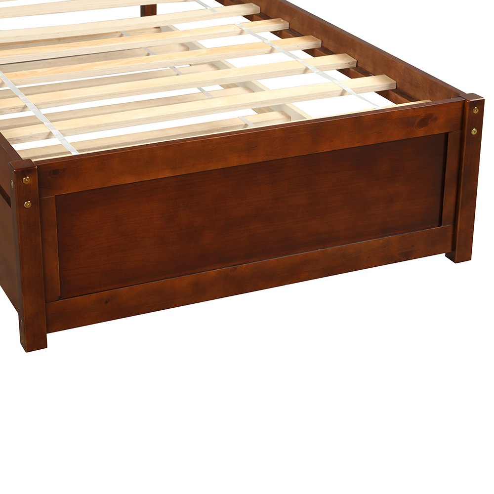 Twin Size Wooden Platform Bed Frame With Trundle Bed, And Wooden Slats Support, No Spring Box Required (Frame Only) - Walnut 8 Twin Size Wooden Platform Bed Frame with Trundle Bed, and Wooden Slats Support, No Spring Box Required (Frame Only) - Walnut