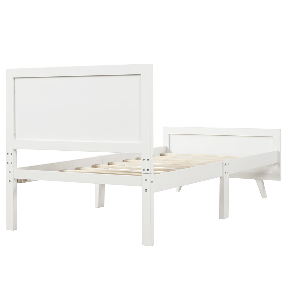Twin-Size Wooden Platform Bed Frame with Headboard and Wooden Slats Support - White
