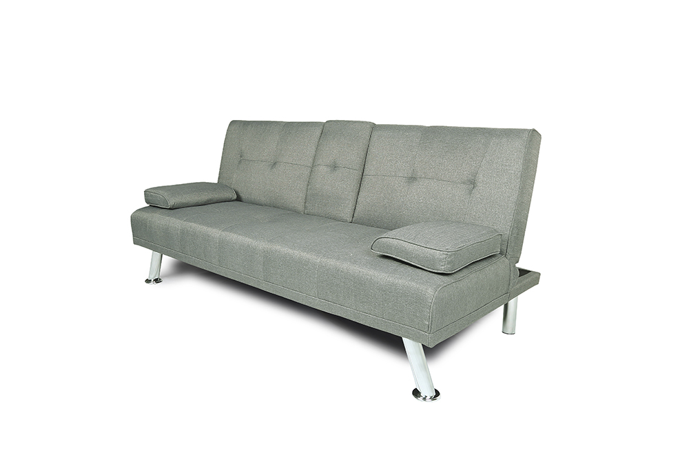 66" Twin Size Linen Fabric Sofa Bed with 2 Cup Holders and Metal Legs, for Living Room, Bedroom, Office, Apartment - Light Grey
