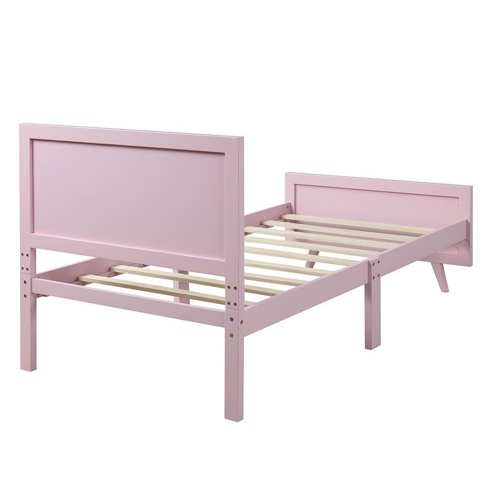 Twin-Size Wooden Platform Bed Frame with Headboard and Wooden Slats Support - Pink