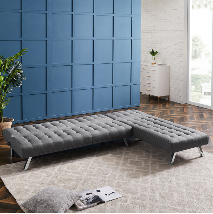 100" Lshaped Linen Fabric Upholstered Sofa Bed Grey