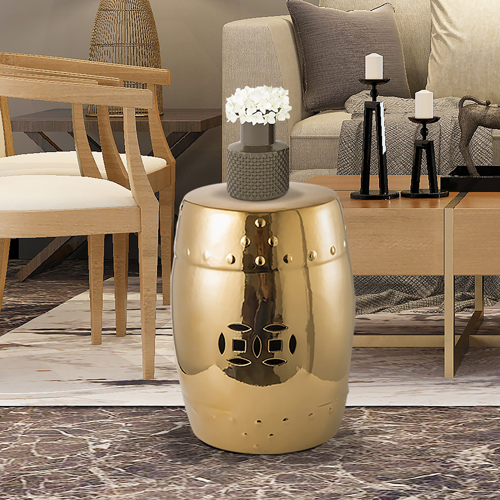 Outdoor Multifunctional Ceramic Stool for Garden, Terrace, Deck, Backyard - Gold