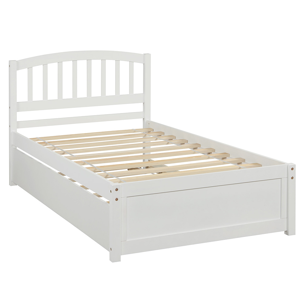 Twin Size Wooden Platform Bed Frame With Trundle Bed, And Wooden Slats Support, No Spring Box Required (Frame Only) - White 9 Twin Size Wooden Platform Bed Frame with Trundle Bed, and Wooden Slats Support, No Spring Box Required (Frame Only) - White