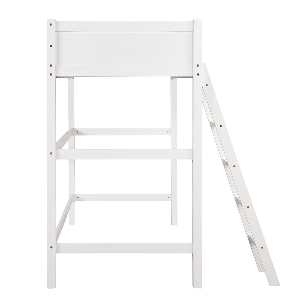 Twin-Size Wooden Loft Bed Frame with Ladder and Wooden Slats Support, Space-saving Design - White