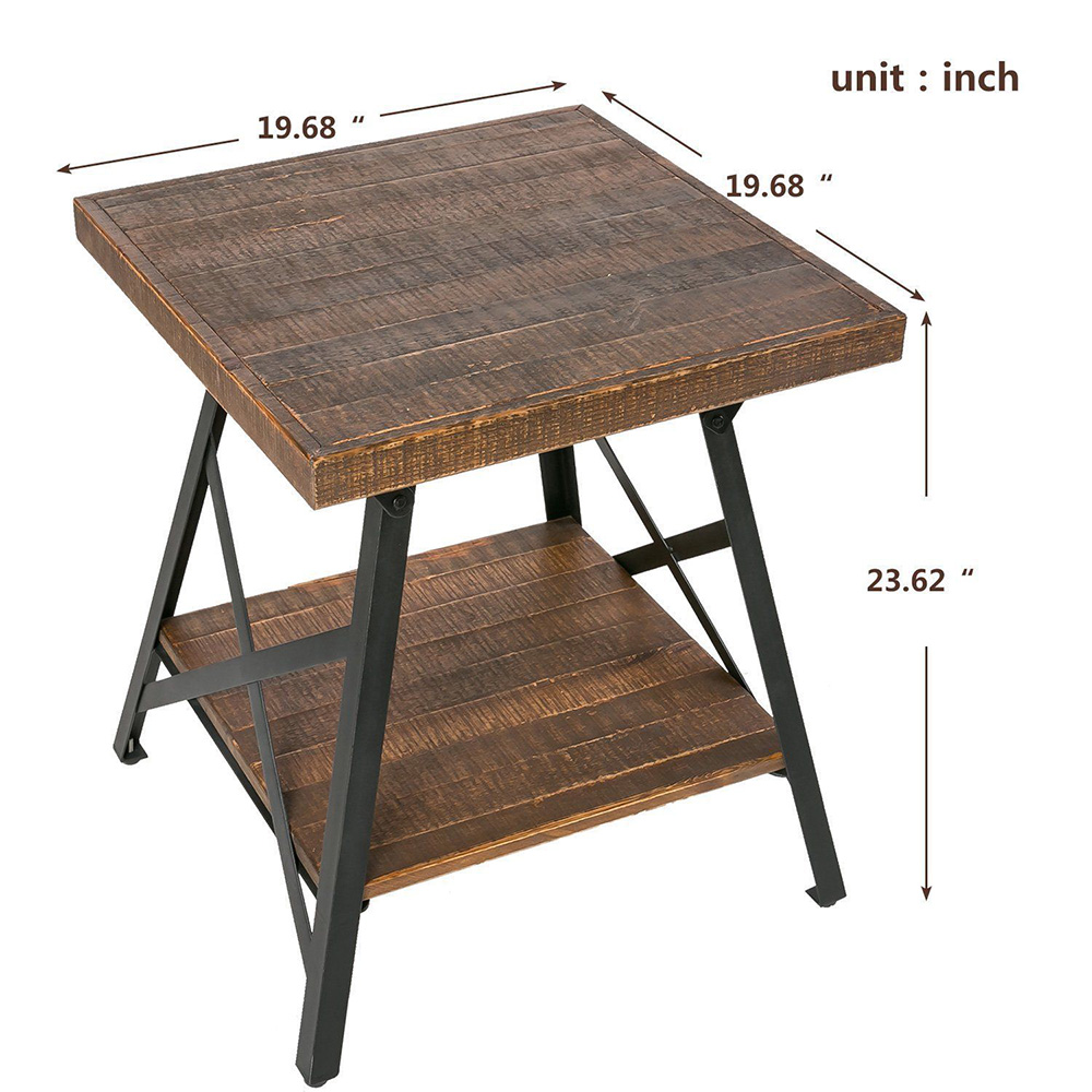 USTYLE 21.7'' Industrial Style End Table with Wooden Tabletop Brown