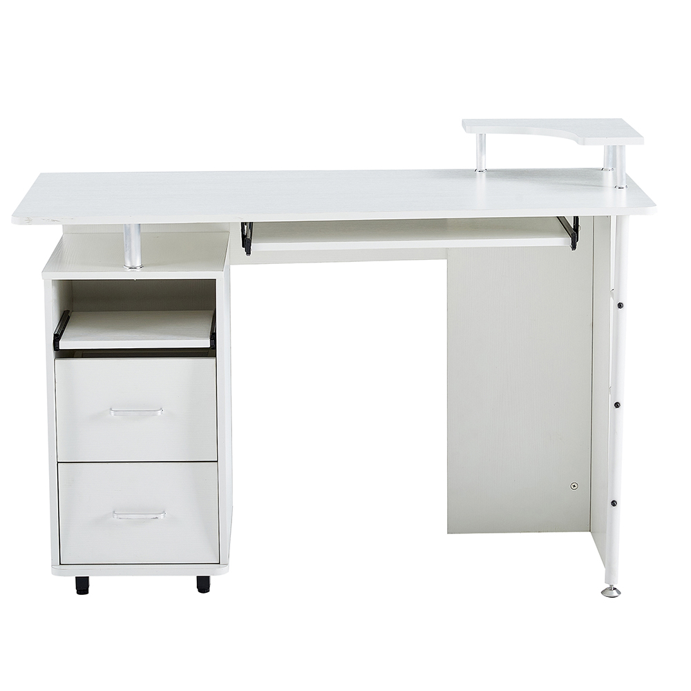 Home Office D&N Solid Wood Computer Desk with 2 Storage Drawers and CPU Tray - White