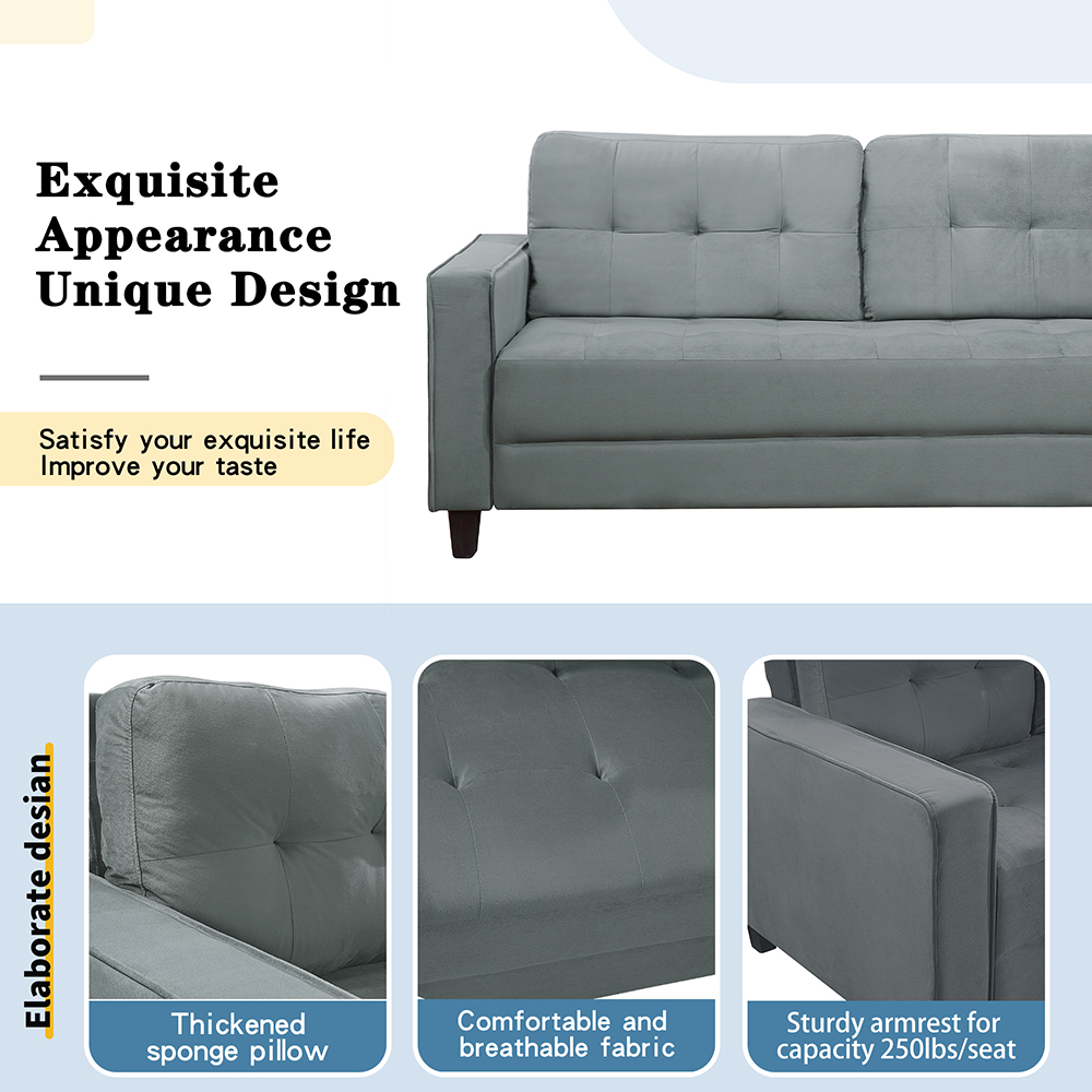 Orisfur 2+3-Seat Sectional Velvet Upholstered Sofa Set with Ergonomic Backrest and Wooden Legs for Living Room, Bedroom, Office, Apartment - Grey