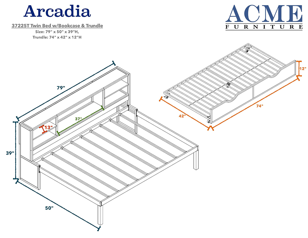 ACME Twin Size Daybed Frame with Trundle Bed Black + Silver